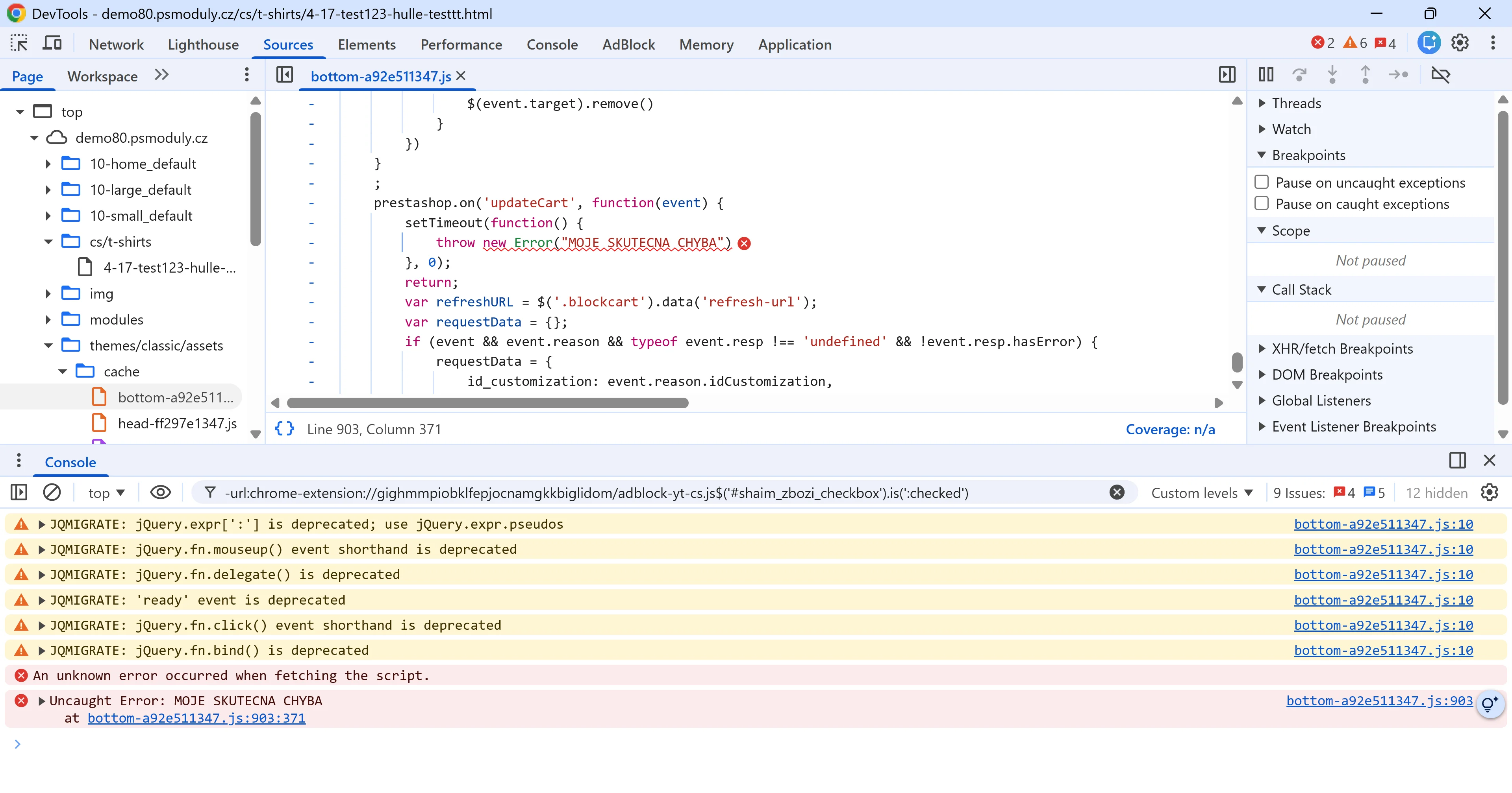 Zachytávání JavaScript chyb do logu